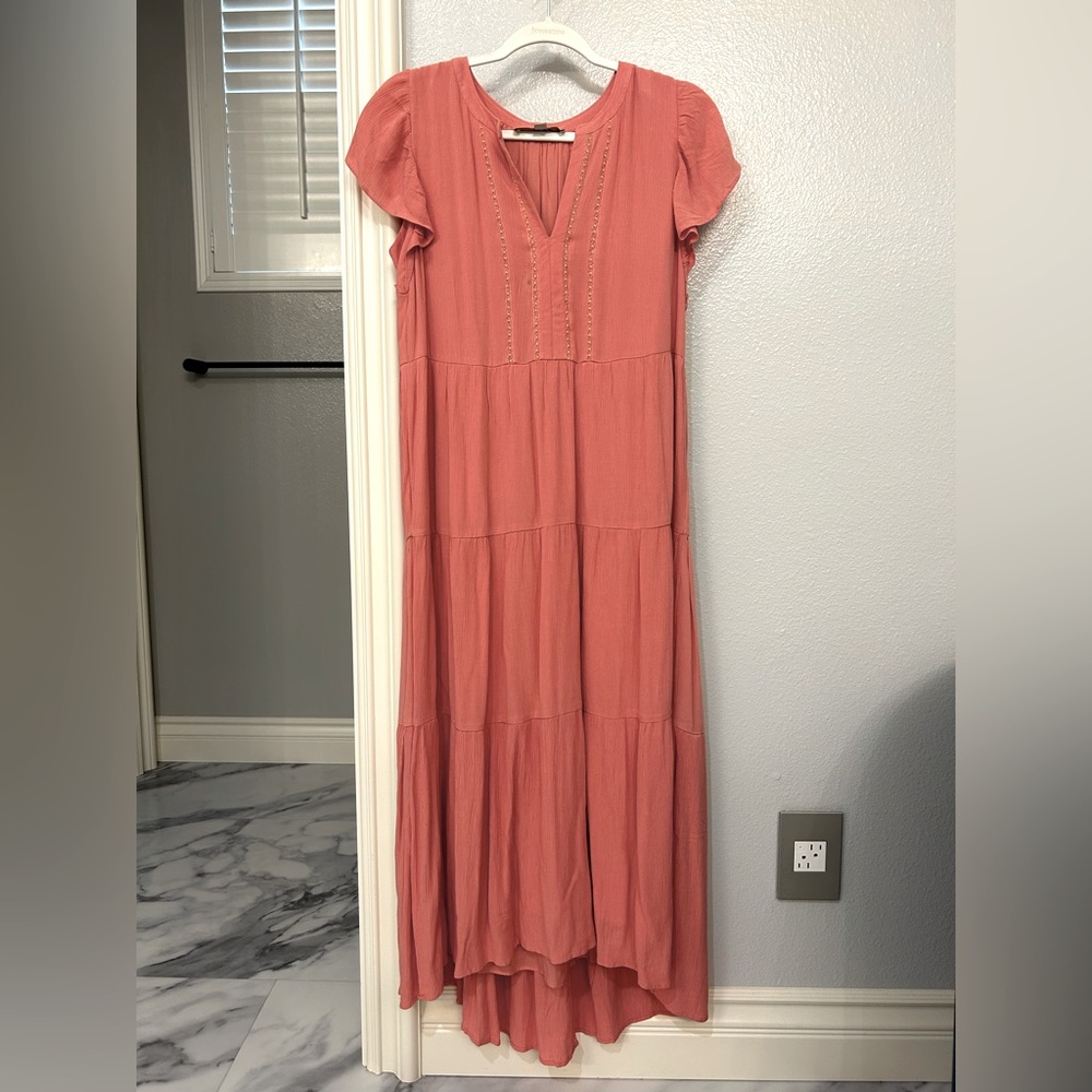 LOFT Butterfly Sleeve V Neck Flowy Swing Maxi Dress
